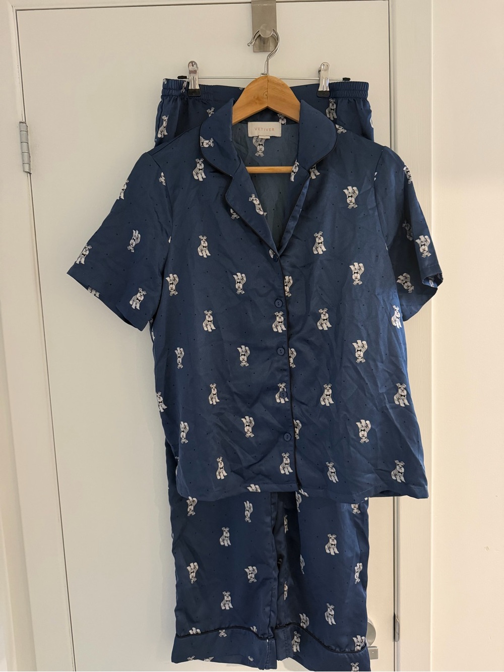 Women's Navy Blue Short-Sleeve Pajama Set with Dog Print